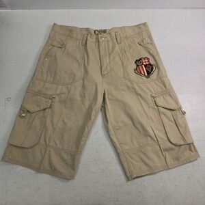 Coogi Cargo Shorts Men's Size 42 Khaki Tan Crest Patch Gold Trim Streetwear EUC